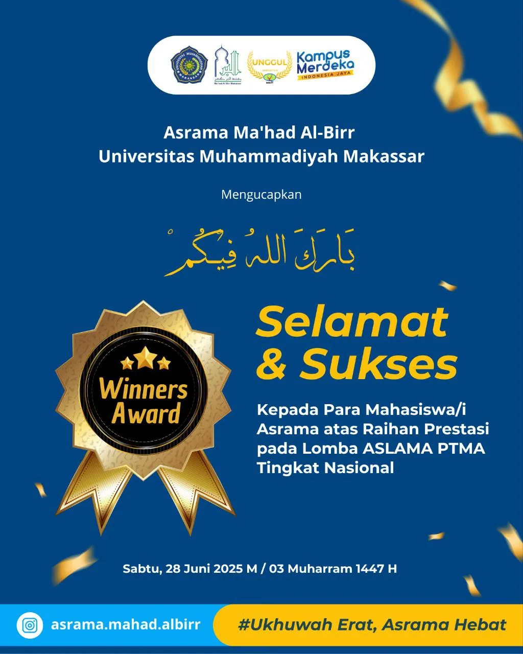 Mahasiswa Mahad Al-Birr Raih Prestasi di Lomba ASLAMA PTMA Tingkat Nasional 2025